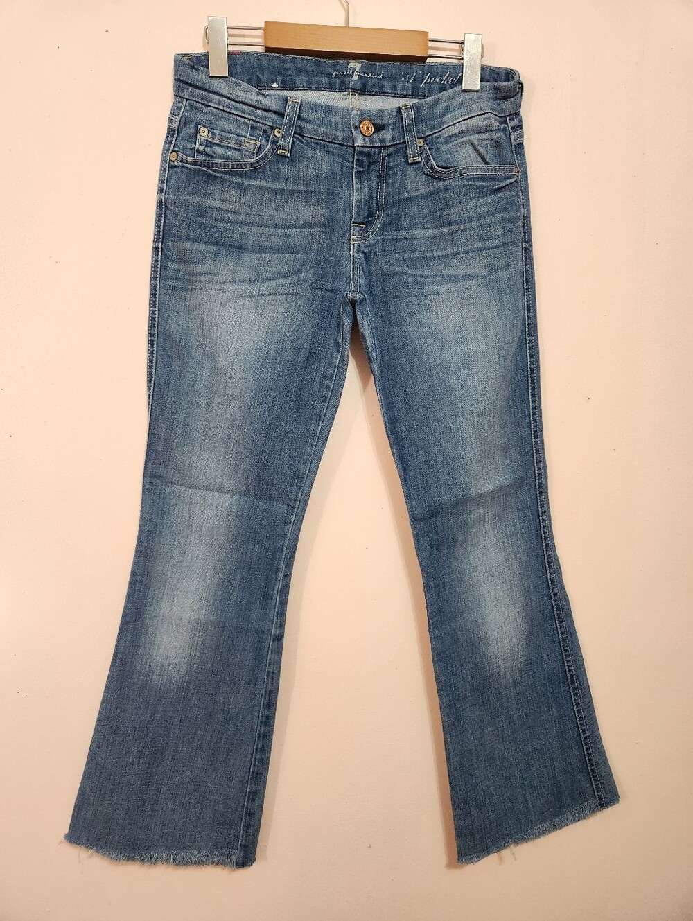7 For All Mankind A Pocket Low Rise Bootcut Raw Hem Jeans Y2K McBling Size 27